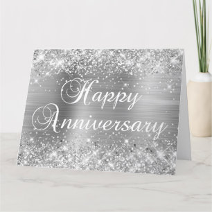 Glittery Silver Foil Happy Anniversary Card