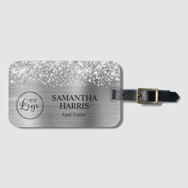 Glittery Silver Foil Logo Luggage Tag (Front Horizontal)