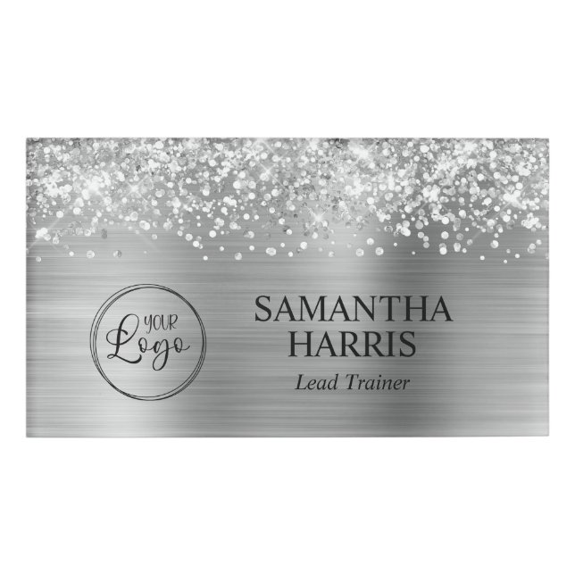 Glittery Silver Foil Logo Name Tag (Front)