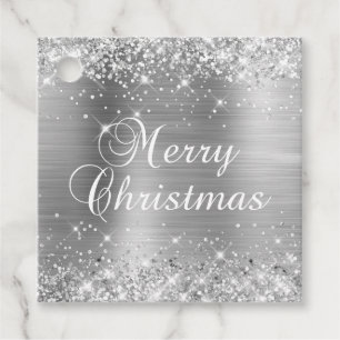 Glittery Silver Foil Merry Christmas Gift Favour Tags