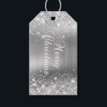 Glittery Silver Foil Merry Christmas Gift Tags<br><div class="desc">Fancy calligraphy Merry Christmas classic gift tags for your special holiday greetings or invite. Girly faux sparkly silver glitter on the top and bottom edge over a faux silvery grey stainless steel brushed metal style ombre foil. The colour of the old-fashioned text graphic can be changed. The main colours in...</div>