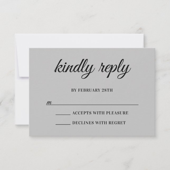 Glittery Silver Foil Monogram Kindly Reply Wedding RSVP Card (Front)