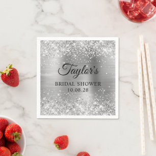 Glittery Silver Foil Personalised Bridal Shower Napkin