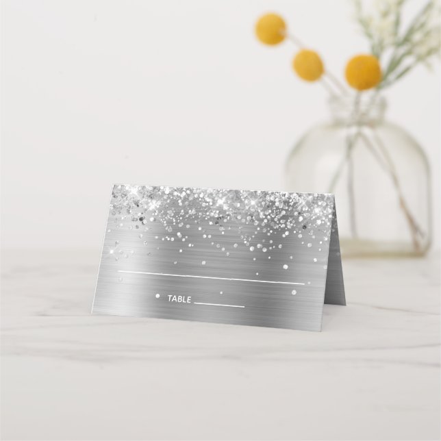 Glittery Silver Foil Place Card (Front)