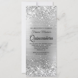Glittery Silver Foil Quinceañera Invitation