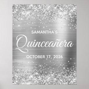 Glittery Silver Foil Quinceañera Welcome Poster