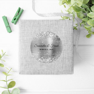 Glittery Silver Foil Wedding Classic Round Sticker