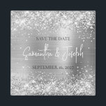Glittery Silver Foil Wedding Save the Date Magnet<br><div class="desc">Create your own save the date photo magnet with the bride and groom's name and wedding date. 
The background features an artistic silver glitter and silver grey metallic ombre foil design that prints like a photo. 
Customise the font size as needed for longer or shorter names.</div>