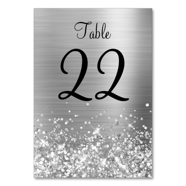 Glittery Silver Foil Wedding Table Number (Front)