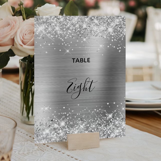 Glittery Silver Foil Wedding Table Number 5x7 Card (Glittery Silver Foil Wedding Table Number 5x7 Card)