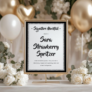 Glittery Silver Frame Signature Mocktail Black Poster