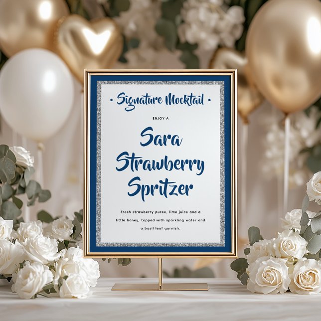 Glittery Silver Frame Signature Mocktail Navy Blue Poster (Creator Uploaded)