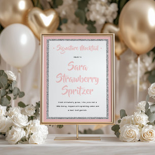 Glittery Silver Frame Signature Mocktail Pink Poster
