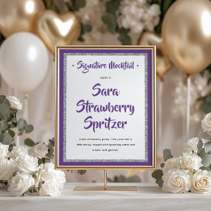 Glittery Silver Frame Signature Mocktail Purple Poster