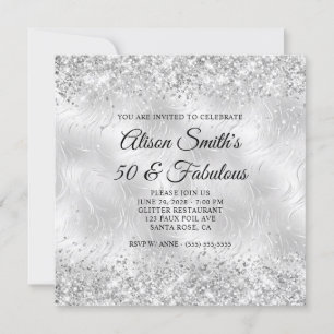 Glittery Silver Frosted Glass 50 & Fabulous Invitation