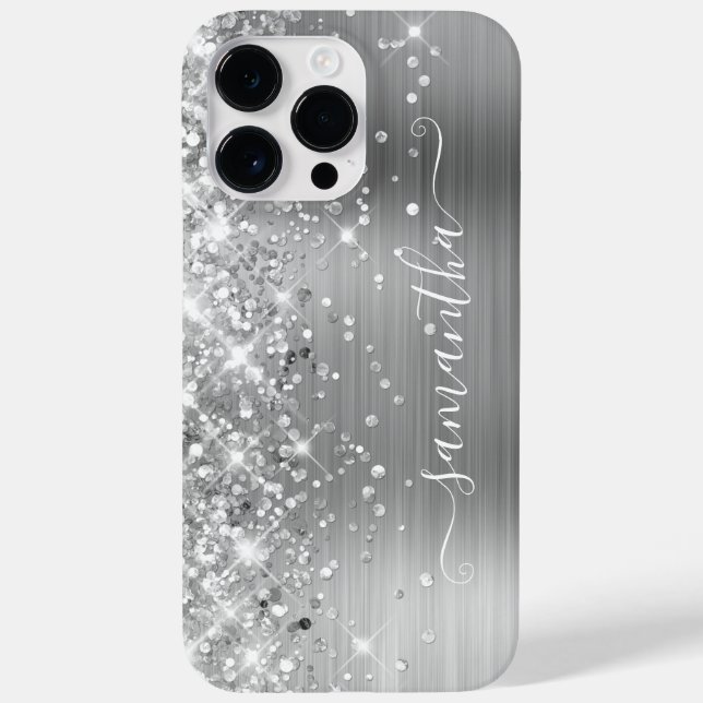 Glittery Silver Glam Modern Girly Signature Case-Mate iPhone Case (Back)