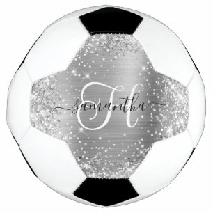 Glittery Silver Glam Monogram Soccer Ball