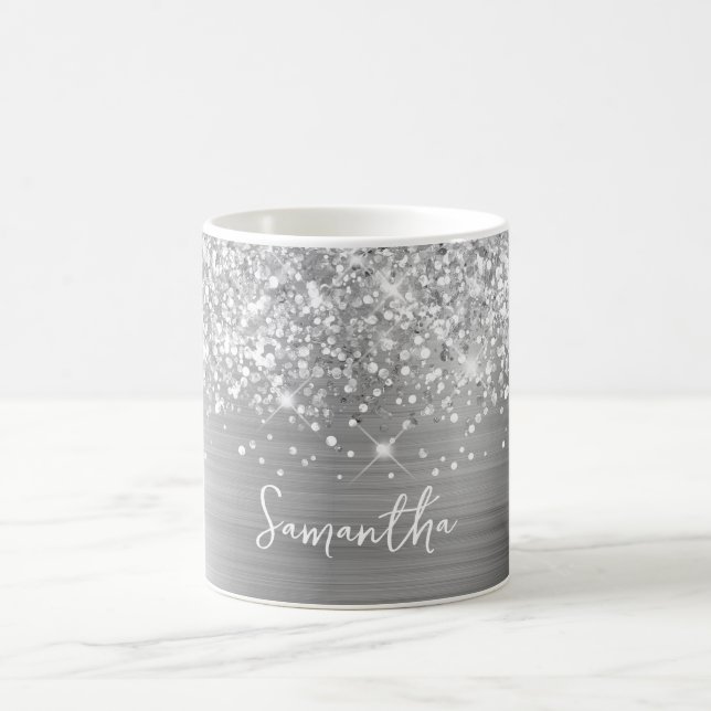 Glittery Silver Glam Name Coffee Mug (Center)