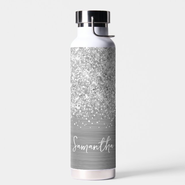 Glittery Silver Glam Name Water Bottle (Left)