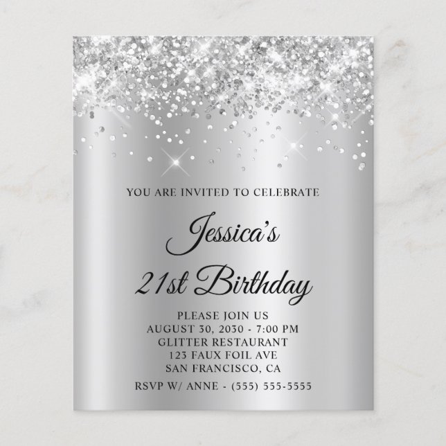 Glittery Silver Grey Shimmer 21st Birthday Flyer (Front)