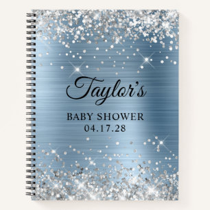 Glittery Silver Light Blue Foil Baby Shower Notebook