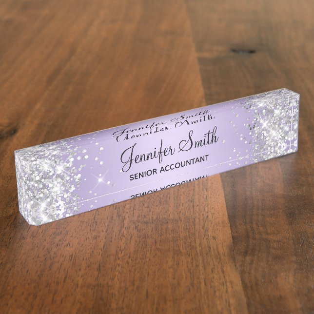 Glittery Silver Pale Lavender Gradient Nameplate (Side)