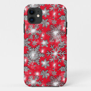 Glittery silver red festive snowflake pattern    Case-Mate iPhone case