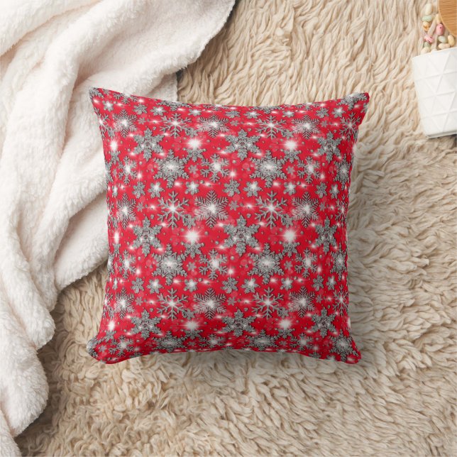 Glittery silver red festive snowflake pattern    cushion (Blanket)