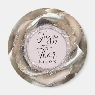 Glittery Silver Rose Petals Personalised Magnet