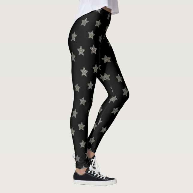 Glittery Silver Stars  Pattern  Leggings (Right)