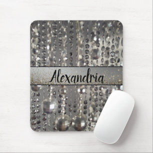 Glittery Silver Stringed Beads  Personalised       Mouse Pad