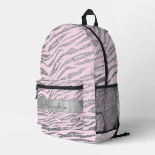 Glittery Silver Zebra Print on Pink Personalised Printed Backpack