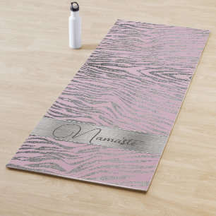 Glittery Silver Zebra Print on Pink Personalised Yoga Mat