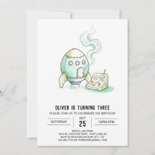 Glittery Sketchy Space Rocket Birthday Invitation