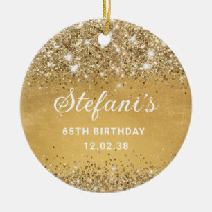 Glittery Soft Gold Foil 65th Birthday Classic Cera Ceramic Tree Decoration