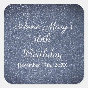 Glittery Sparkle 16th Birthday Custom Dusty Blue Square Sticker