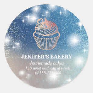 Glittery sparkle cupcake chef bakery classic round sticker