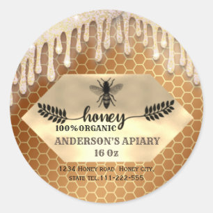 Glittery sparkle drips calligraphy honey branch classic round sticker