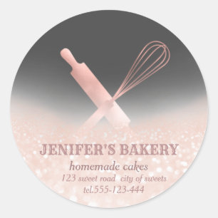 Glittery sparkle rolling pin & whisk chef bakery classic round sticker