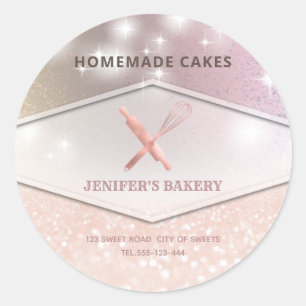 Glittery sparkle rolling pin & whisk chef bakery   classic round sticker