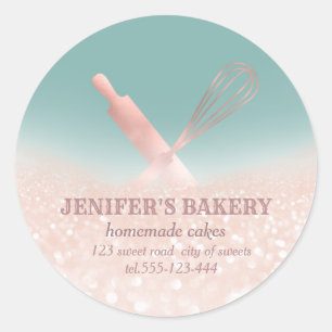 Glittery sparkle rolling pin & whisk chef bakery classic round sticker