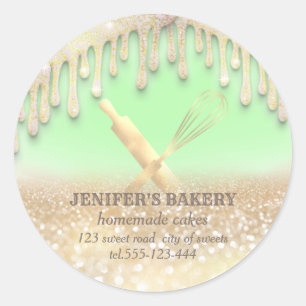 Glittery sparkle rolling pin & whisk chef bakery classic round sticker