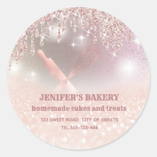 Glittery sparkle rolling pin & whisk chef bakery classic round sticker