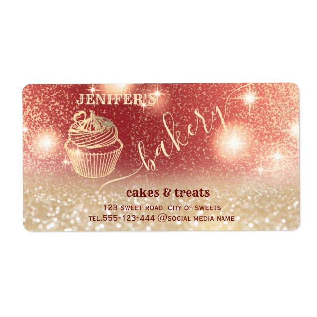 Glittery sparkling gold cupcake chef script bakery (Front)