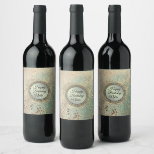 Glittery Stardust Green Teal Birthday Custom Wine Label