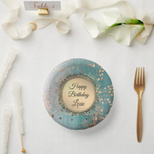 Glittery Stardust on Blue Personalised Birthday Paper Plate