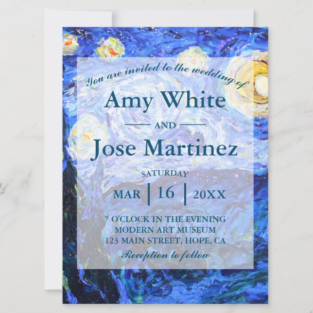 Glittery Starry Night Custom Wedding Invitations (Front)
