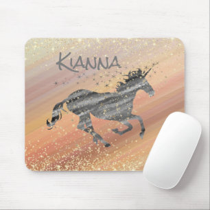 Glittery Starry Unicorn Mouse Pad