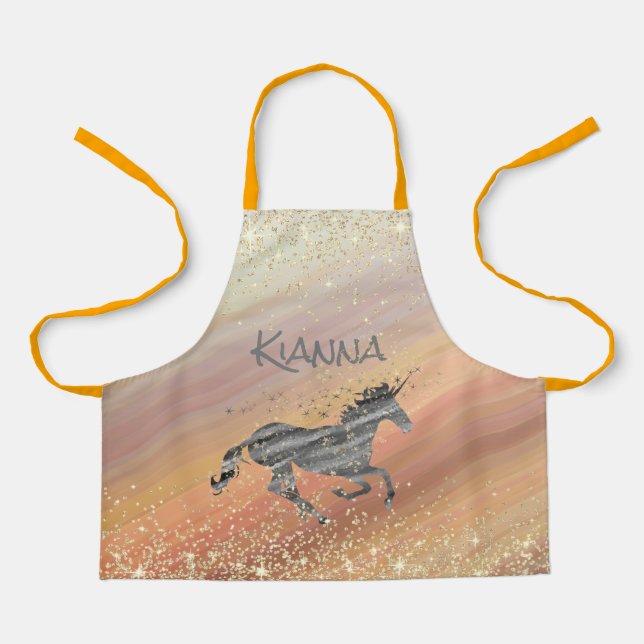 Glittery Starry Unicorn Personalised   Apron (Front)