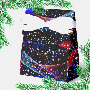 Glittery Stars, Blue, Red Pink Gossmer Ribbon Xmas Favour Box